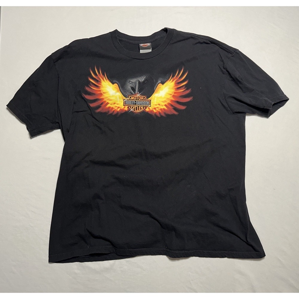 Harley-Davidson Flames Wings Graphic T-Shirt 3XL Black Made in USA Chillicothe